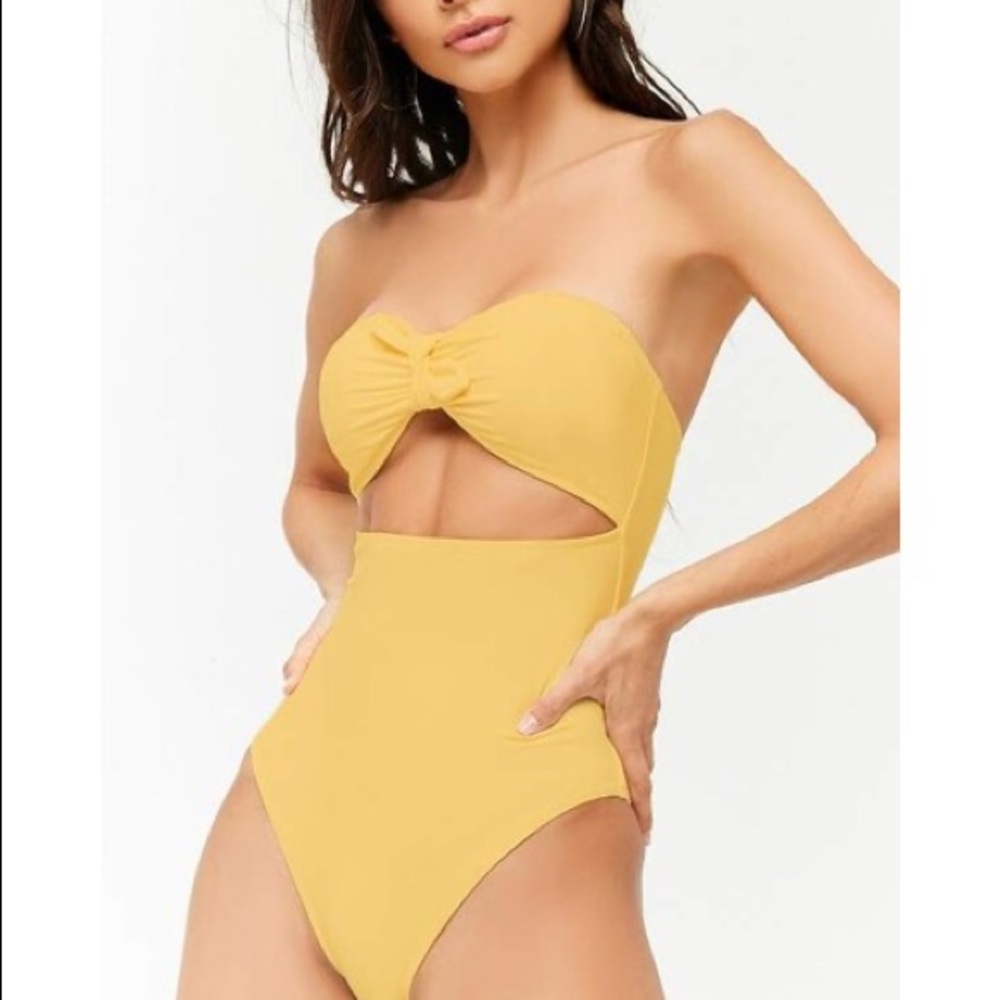 Forever 21 Yellow Strapless Cutout One-Piece Swimsuit